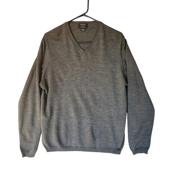 Brooks 100% Merino Wool Sweater Gray Long Sleeve V-Neck Pullover Size XL - Picture 4 of 9